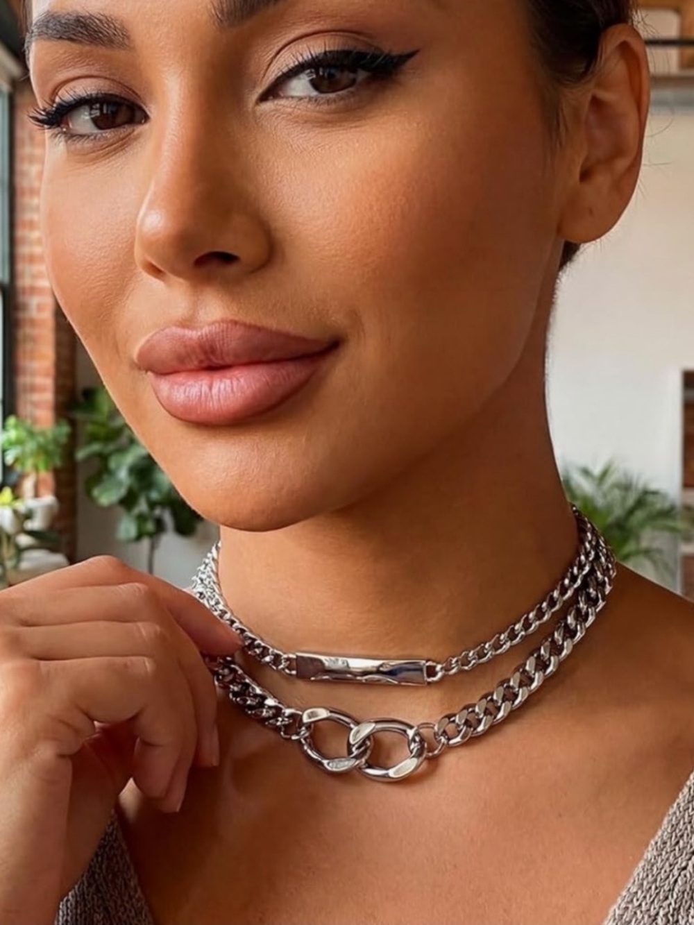 Maison Argent Double Layer Chain Choker Necklace
